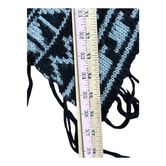 Heart N Crush Poncho Womens Large Black Gray Knit Fringe Aztec Boho Pullover Top - Picture 3 of 6
